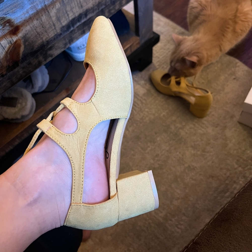 Seychelles Bright Yellow Lace-Up Mary Jane Flats - Picture 2 of 3